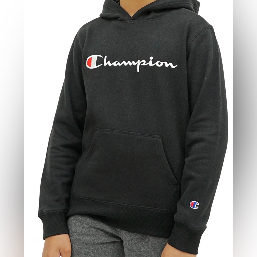 Champion Hoodie Youth Large Boys Fleece Hooded Sweatshirt Black Athletic wear